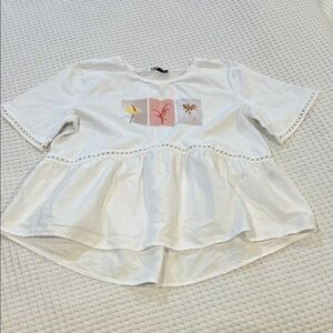 Zara White Kids Blouse with Floral Accents